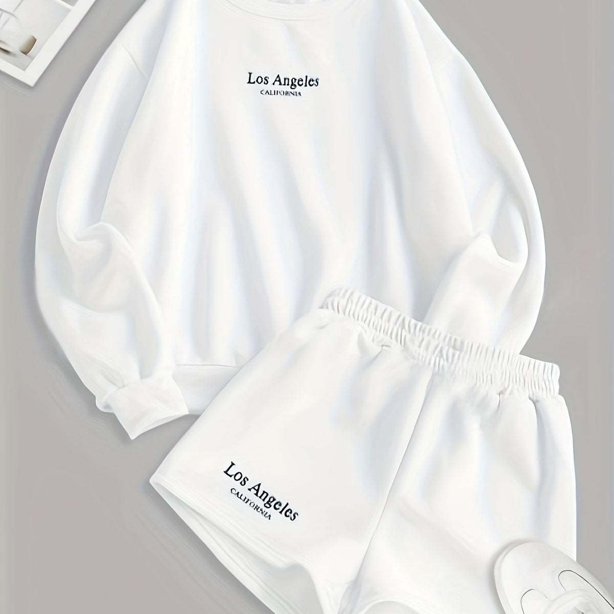  Women's Letter Print Long Sleeve Pullover Top & Shorts Outfits