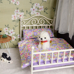 Dollhouse Metal Bed 1:12 Scale Iron Construction with Bedding