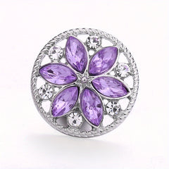 Alloy Flower Decor Round Snap Button with Rhinestones for DIY Jewelry