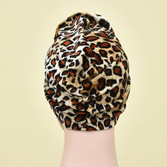 Leopard Print Turban Cap Flower Head Wrap Lightweight Bonnet Women Ramadan Hijab