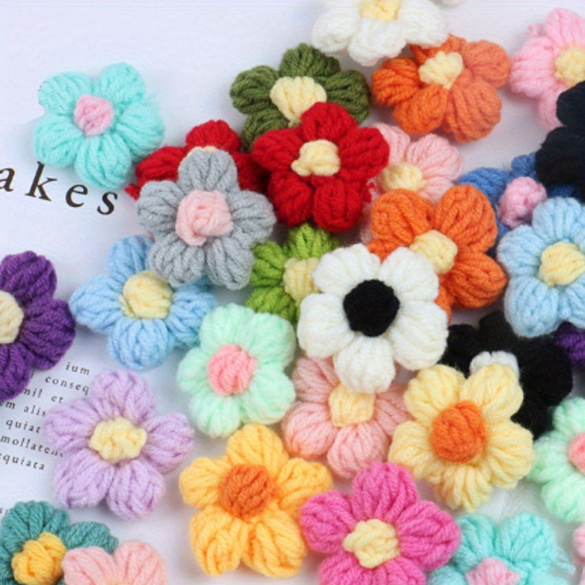 10pcs Crochet Flowers Diy Knitted Woolen Flower Clothing Accessories