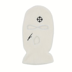 Embroidered Full Face Three Hole Hat Winter Warm Outdoor Windproof Riding Hat