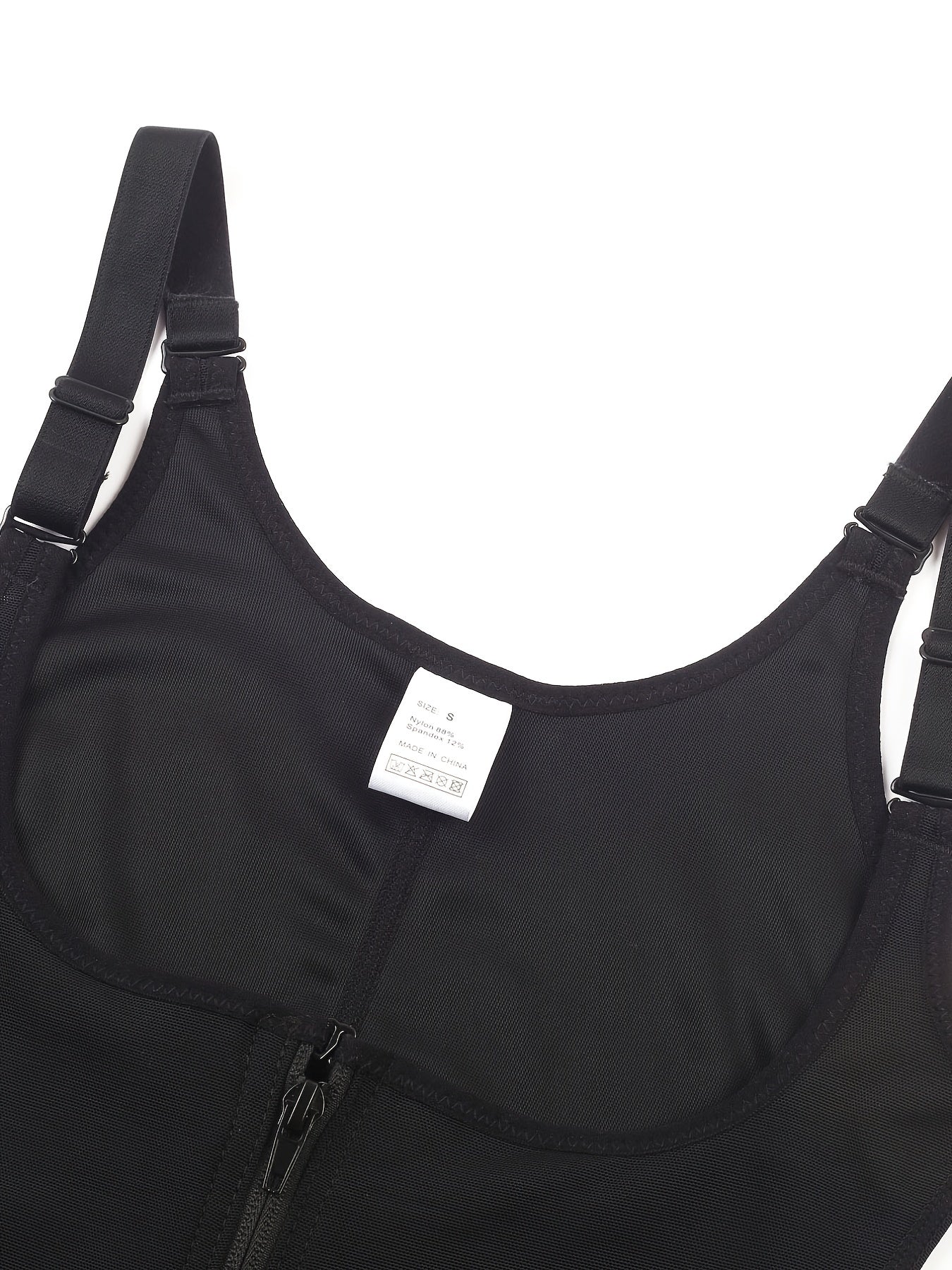 Lace Trim Zipper Body Shaper Tummy Control Slimmer Bodysuit
