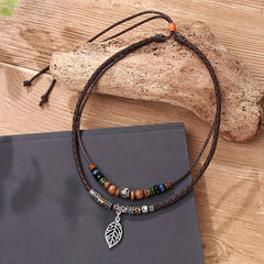 Women's PU Leaf Wooden Bead Necklace Party Jewelry Gift