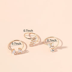 Zircon Butterfly Ring Set Silver Plated Moon Lightning Women's Ring