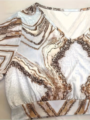  Glitter Marble Print Top & Pants Set