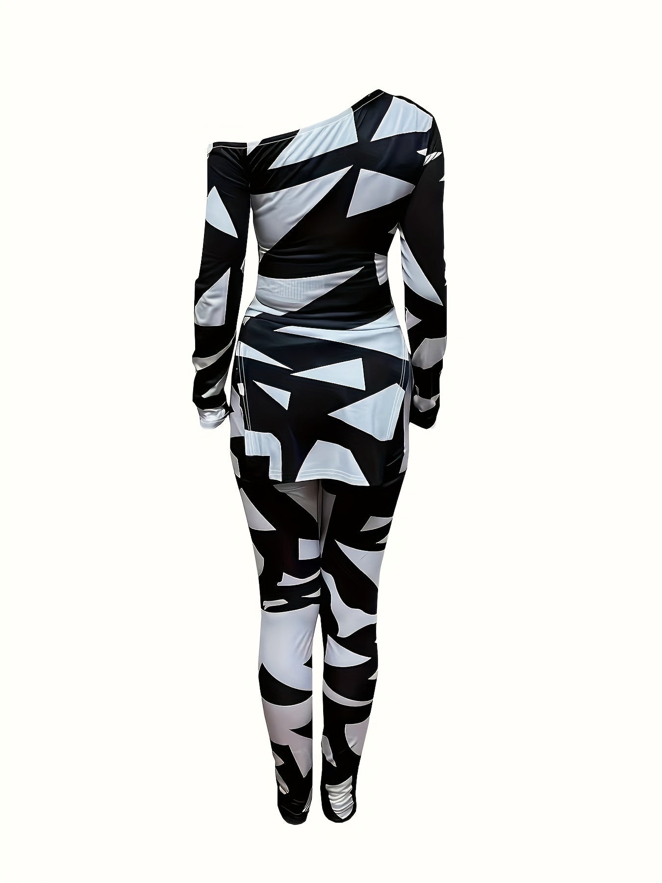  Geo Print One Shoulder Top & Leggings Set