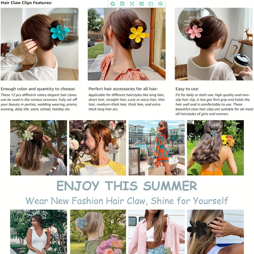 Flower Hair Claw Clips for Women - Strong Hold Non Slip Hair Clamps