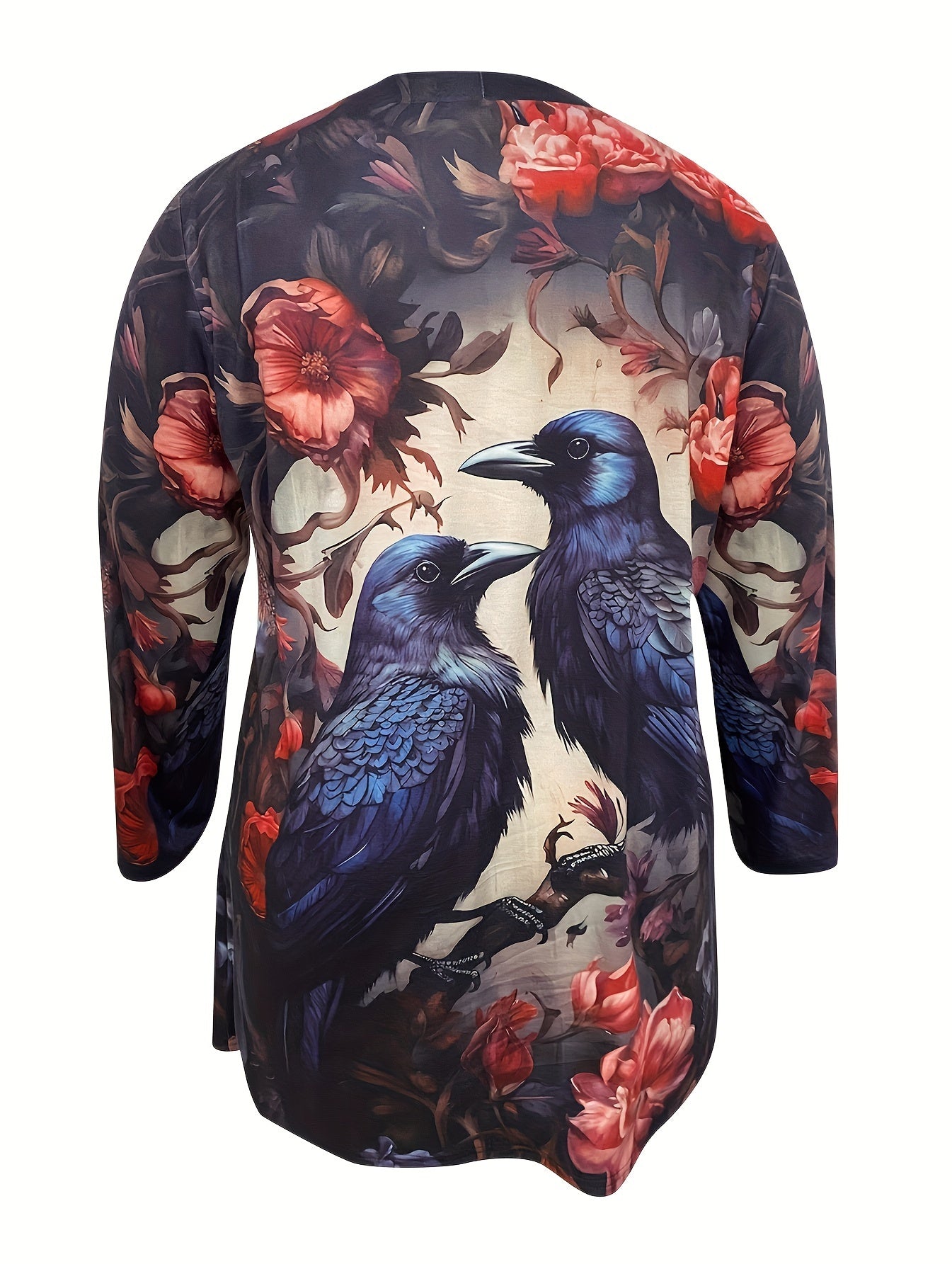  Retro Cardigan Women's Plus Painting Print Long Sleeve Open Front