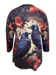  Retro Cardigan Women's Plus Painting Print Long Sleeve Open Front