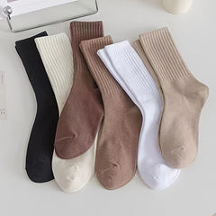 Soft Mid Tube Women's Socks 3 Pairs Solid Comfy Stockings & Hosiery