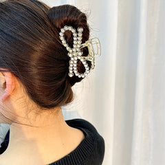Pearl & Rhinestone Hair Claw Ponytail Holder Accessory