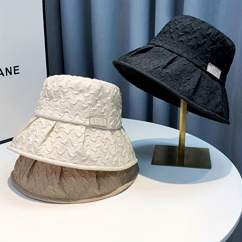 Embossed Bucket Hat Solid Pleated UV Protection Basin Hat Lightweight Fisherman