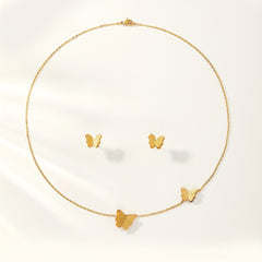 3pcs Golden Butterfly Necklace And Earrings Set Retro Jewelry For Women