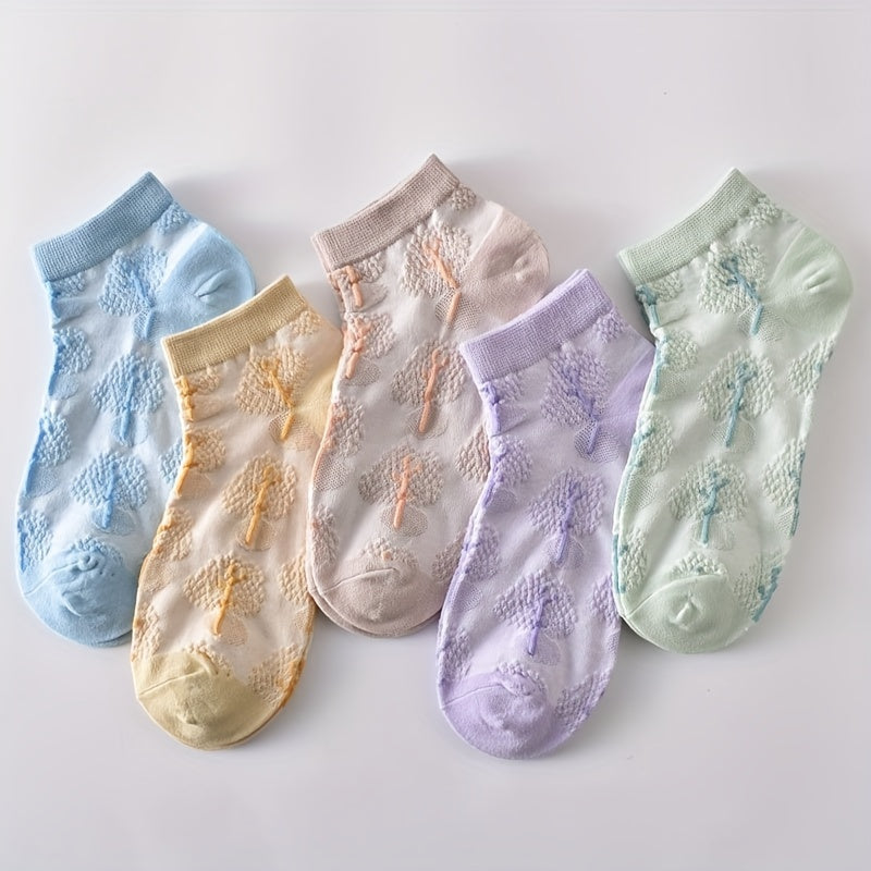5 Pairs 3D Floral Textured Socks for Women