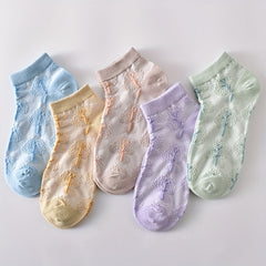 5 Pairs 3D Floral Textured Socks for Women