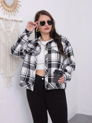  Plaid Print Button Up Long Sleeve Shacket