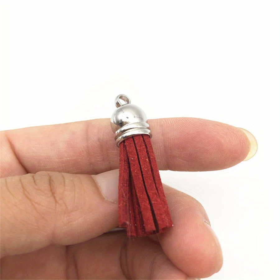 10pcs 38mm Leather Tassel Cap Charms Earring Fringe Keychain Pendant Straps