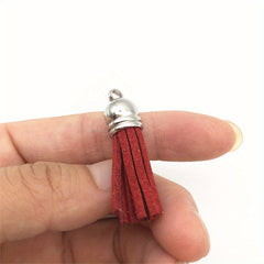 10pcs 38mm Leather Tassel Cap Charms Earring Fringe Keychain Pendant Straps