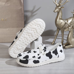 Women's Cow Pattern Canvas Shoes Casual Lace Up Outdoor Sneakers