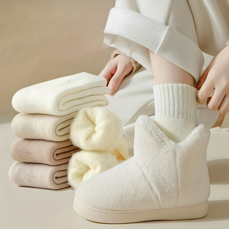6 Pairs Plush Lined Mid Tube Socks for Women