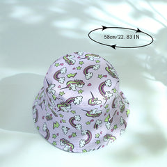 Pink Unicorn Print Bucket Hat Reversible Sunscreen Beach Hats