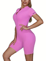 Half Zip Jumpsuit Short Sleeve Bodycon Women's Clothing