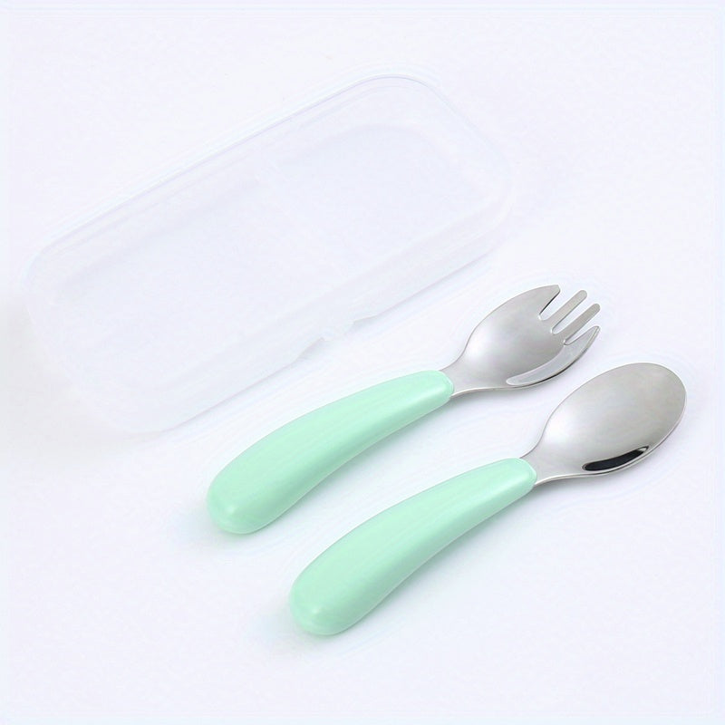 304 Stainless Steel Kids Portable Cutlery Fork Spoon Cartoon Baby Training