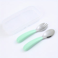 304 Stainless Steel Kids Portable Cutlery Fork Spoon Cartoon Baby Training