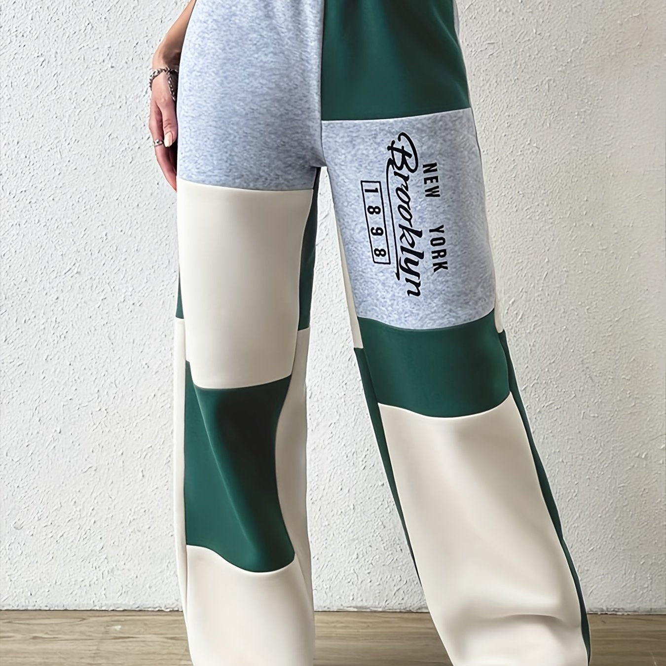  Colorblock Wide Leg Yoga Pants with Elastic Waist
