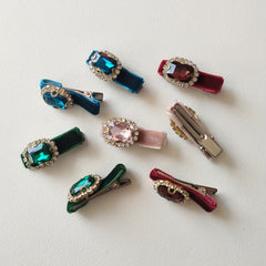 Vintage Velvet Rhinestone Hair Clips Head Jewelry Set