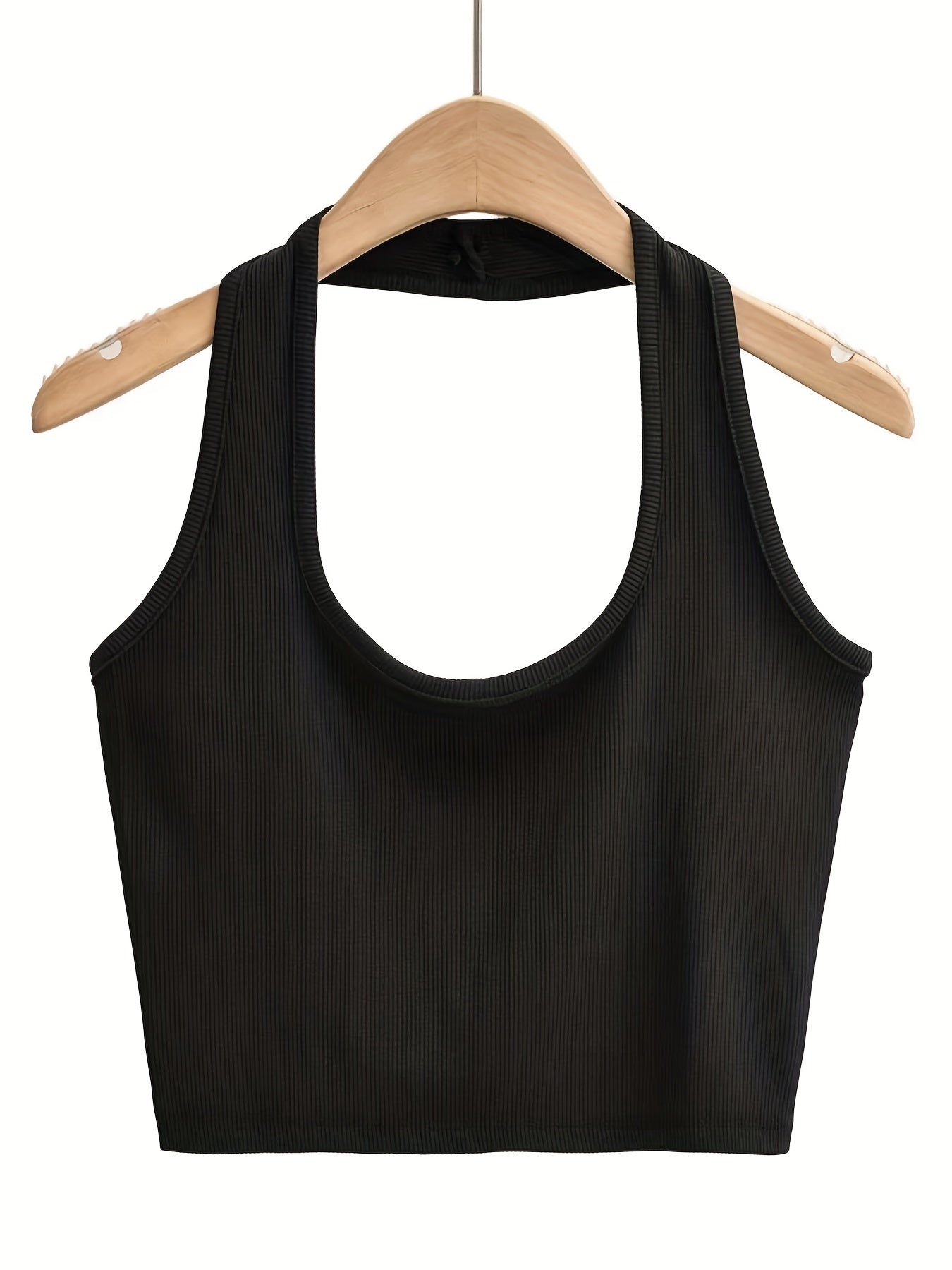  Ribbed Halter Neck Crop Tank Top
