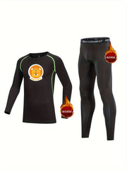 2pcs Kids Compression Fleece Sets Crew Neck Pullover & Matching Pants