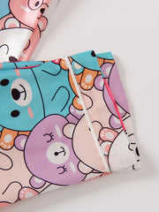 Kids 2pcs Bear Print Pajamas Button Front Long Sleeve Top & Pants Set