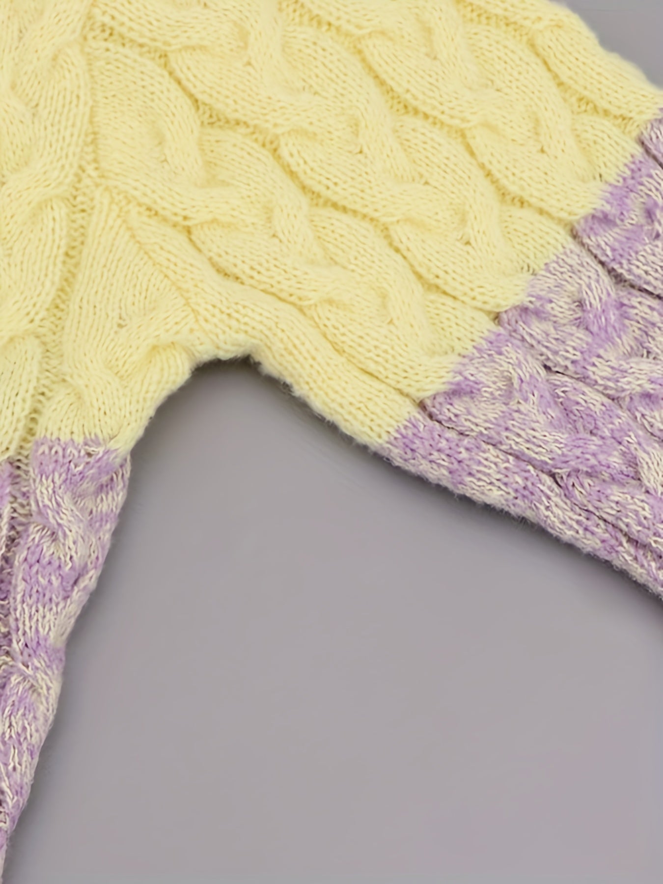  Colorblock Cable Knit Cardigan Open Front Long Sleeve