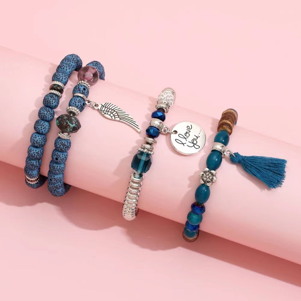 4pcs Beaded Plastic Bracelets Set Stylish Design