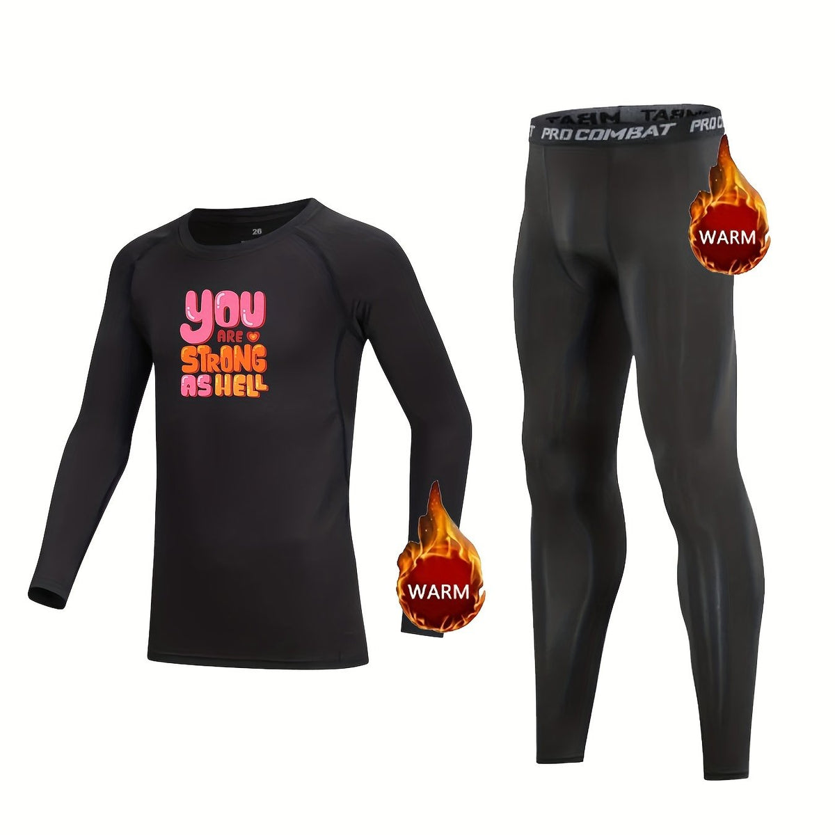 2pcs Kids Compression Fleece Sets - Cute Cartoon Design, Crew Neck Pullover