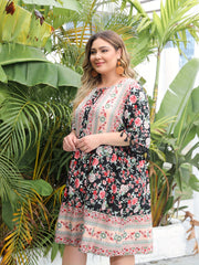 Ethnic Style Dress Women's Plus Colorblock Floral Print Tassel Trim