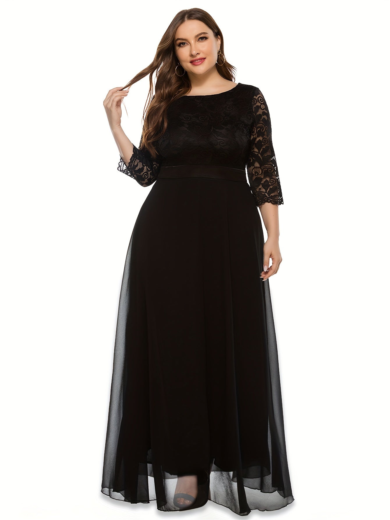  Lace Half Sleeve Round Neck Bridesmaid Dress