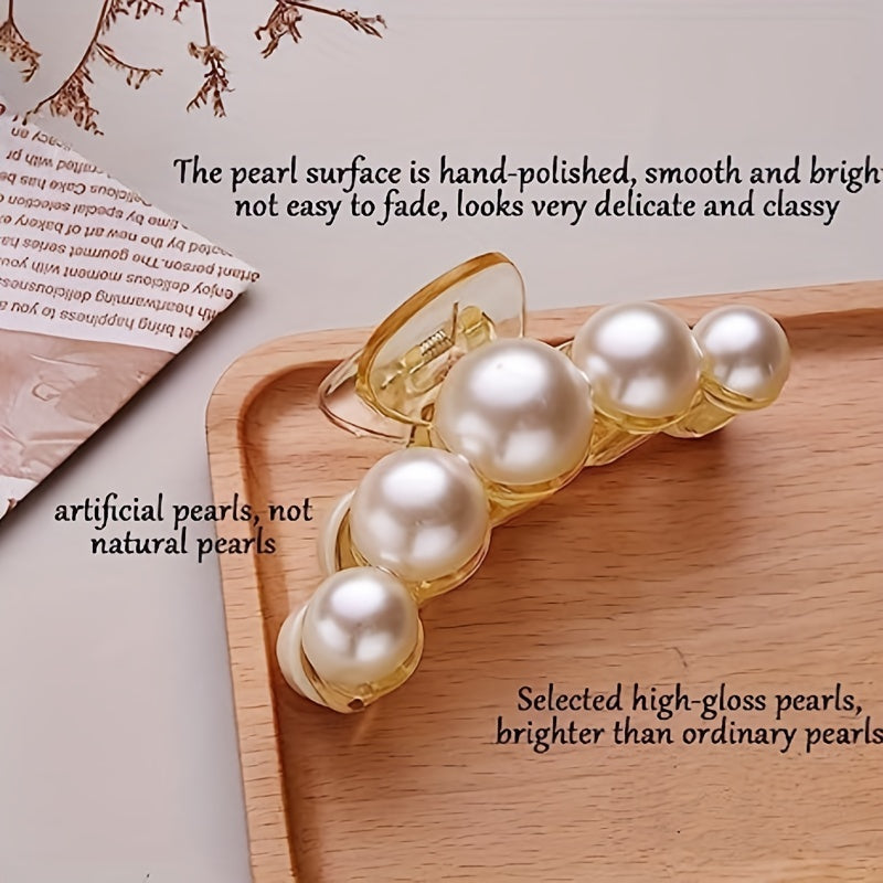 4pcs Faux Pearl Hair Claw Small Large Nonslip Shark Claw For Ponytail Holder