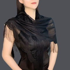 Classic Lace Veil Tassel Scarf Vintage Catholic Mantilla Head Covering