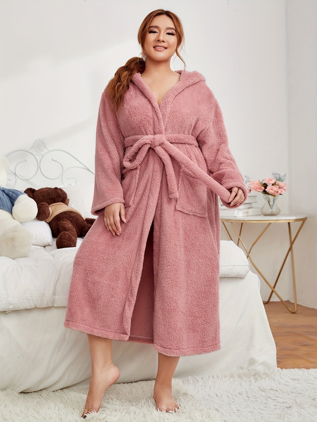  Women's Hooded Flannel Robe with Ears