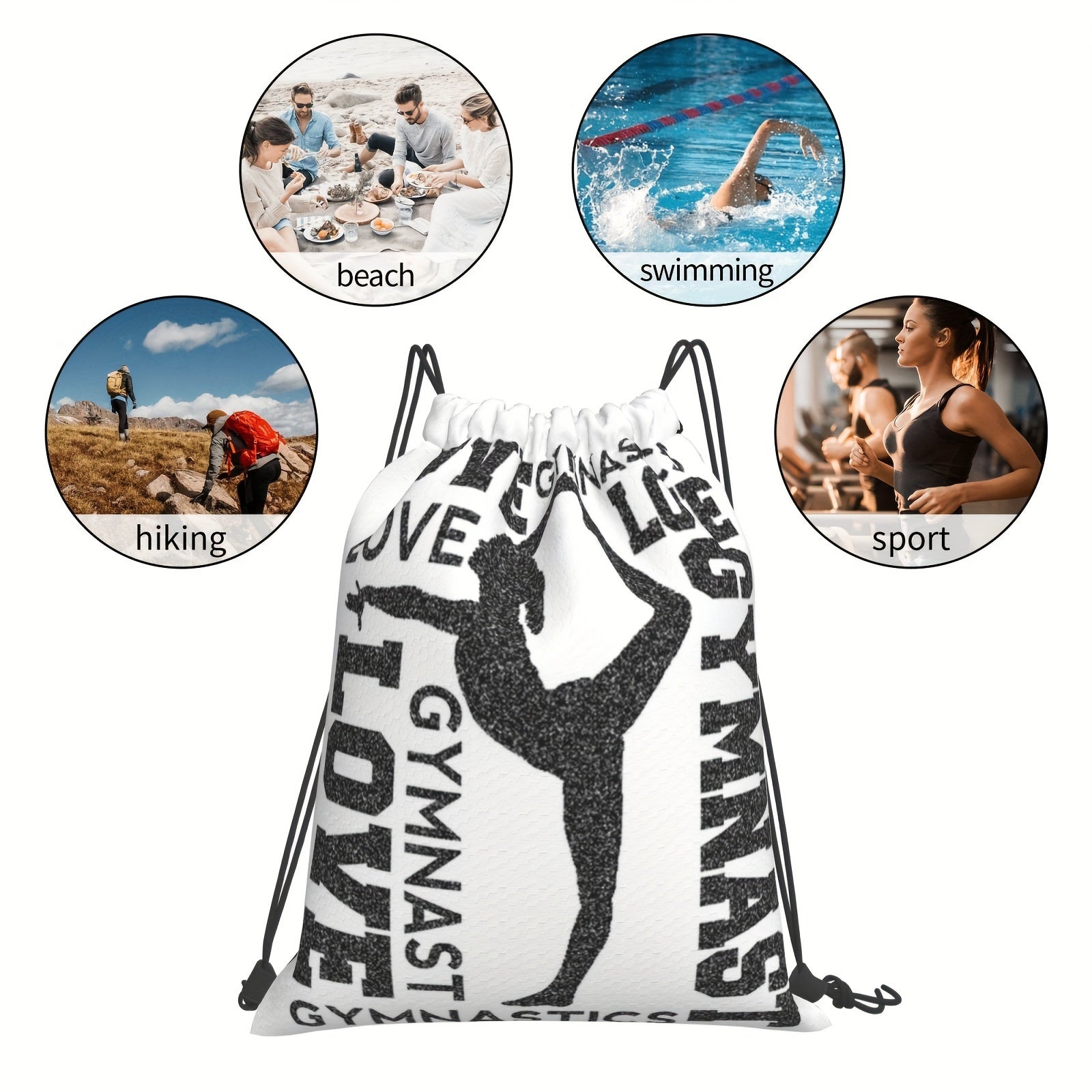 Love Gymnastics Gymnast Drawstring Backpack Outdoor Lightweight Bag