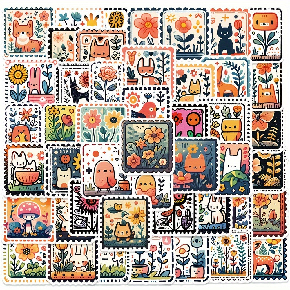 50pcs Cartoon Doodle Stamp Stickers Waterproof Notebook Water Cup Decor Stickers