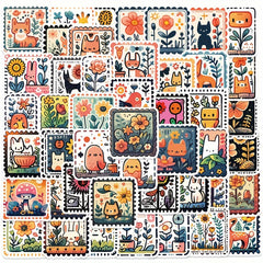50pcs Cartoon Doodle Stamp Stickers Waterproof Notebook Water Cup Decor Stickers
