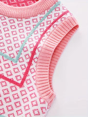 Girls' Geo Graphic Sleeveless Sweater Crew Neck Vest