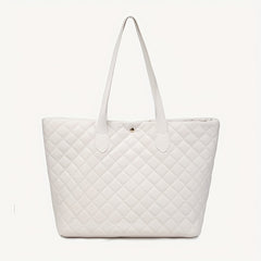 Argyle Quilted Tote Bag Large Capacity Stylish PU Leather Handbag