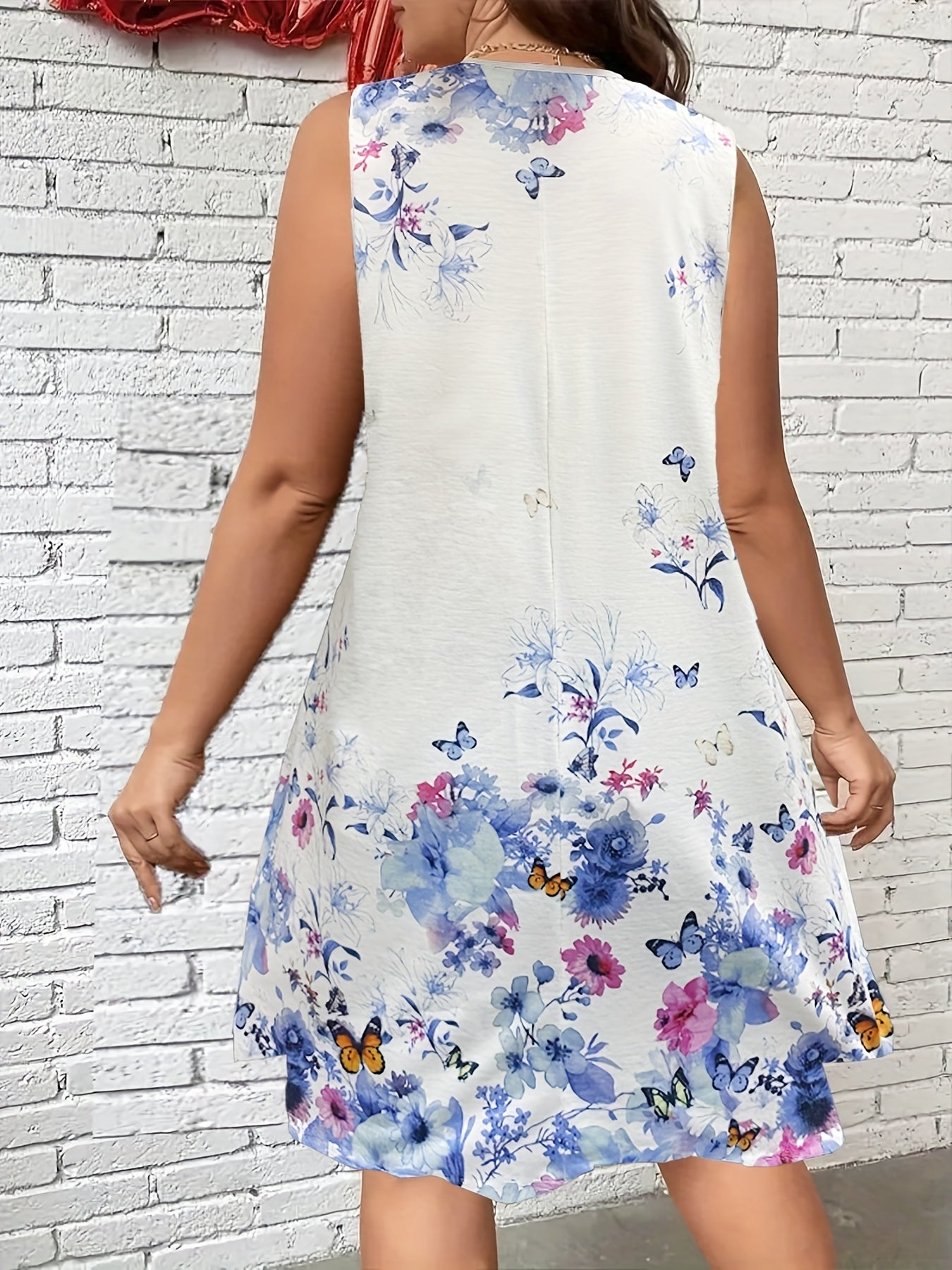  Floral Print V Neck Tank Dress
