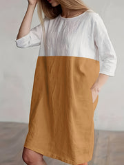  Colorblock Round Neck Loose Fit Dress