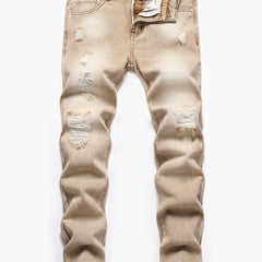 Boys Ripped Skinny Jeans Non-stretch Washed Denim Long Pants